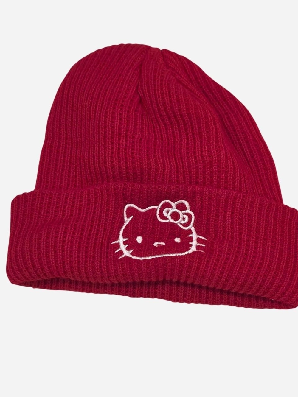 Hello Kitty Maroon Red Ribbed Knit Beanie for Kids